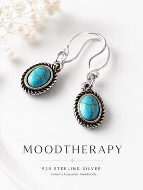 Moodtherapy 925 Sterling Silver Turquoise Drop Earrings Handmade Boho NWT